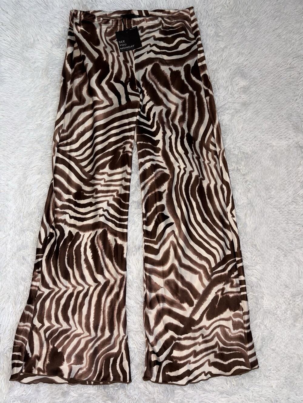 See You Monday Women’s L Poly/spandex Wide Leg Leopard Pants. New W/ Tags.